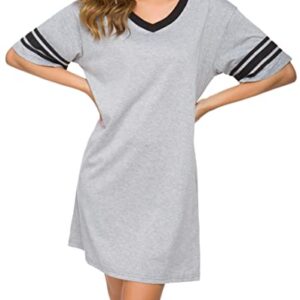 Vslarh Women's Nightgown, Cotton Sleep Shirt V Neck Nightshirts Short Sleeve Loose Comfy Pajamas Dress Casual Sleepwear (Gray, XXL)