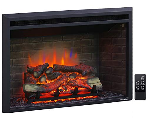 PuraFlame Western Electric Fireplace Insert with Fire Crackling Sound, Remote Control, 750/1500W, Black, 33 5/64 Inches Wide, 21 Inches High