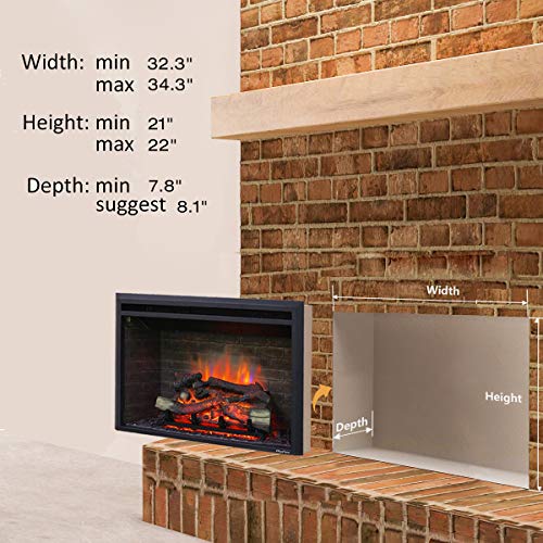 PuraFlame Western Electric Fireplace Insert with Fire Crackling Sound, Remote Control, 750/1500W, Black, 33 5/64 Inches Wide, 21 Inches High