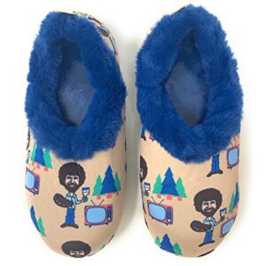 jyinstyle women's fuzzy plush non-slip slippers cozy house slippers bob ross clolor indoor 9-10 size shoes