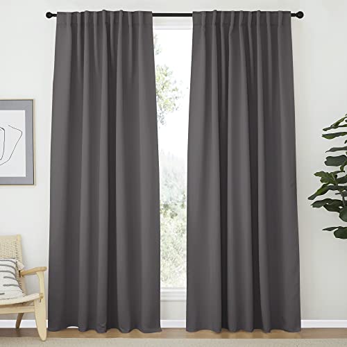 NICETOWN Blackout Curtain Panels Window Draperies - (Grey Color) 70x84 inch, 2 Pieces, Insulating Room Darkening Blackout Drapes for Bedroom