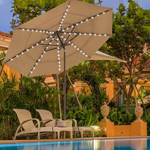 EliteShade USA 10-Year-Non-Fading Sunumbrella Solar 9ft 3 Tiers Market Umbrella with 80 LED Lights Patio Umbrellas Outdoor Table with Ventilation,Heather Beige