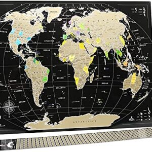 Scratch Off map 16x24 Black Gold Detailed USA States Deluxe Tracker Pin World Map MyMap Travel map Wall Poster Push pin map Includes Pins Tube Poster Map to Scratch Wall Décor Birthday Gift IDea…