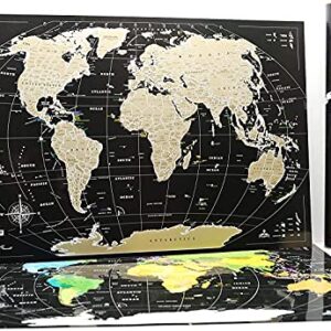 Scratch Off map 16x24 Black Gold Detailed USA States Deluxe Tracker Pin World Map MyMap Travel map Wall Poster Push pin map Includes Pins Tube Poster Map to Scratch Wall Décor Birthday Gift IDea…