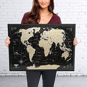 Scratch Off map 16x24 Black Gold Detailed USA States Deluxe Tracker Pin World Map MyMap Travel map Wall Poster Push pin map Includes Pins Tube Poster Map to Scratch Wall Décor Birthday Gift IDea…