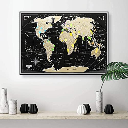 Scratch Off map 16x24 Black Gold Detailed USA States Deluxe Tracker Pin World Map MyMap Travel map Wall Poster Push pin map Includes Pins Tube Poster Map to Scratch Wall Décor Birthday Gift IDea…