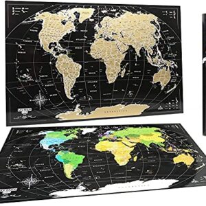 Scratch Off map 16x24 Black Gold Detailed USA States Deluxe Tracker Pin World Map MyMap Travel map Wall Poster Push pin map Includes Pins Tube Poster Map to Scratch Wall Décor Birthday Gift IDea…