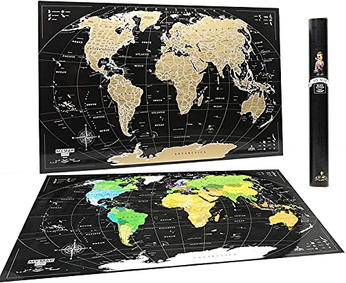 Scratch Off map 16x24 Black Gold Detailed USA States Deluxe Tracker Pin World Map MyMap Travel map Wall Poster Push pin map Includes Pins Tube Poster Map to Scratch Wall Décor Birthday Gift IDea…