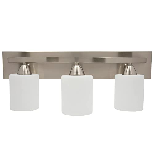 Dorence | Bathroom Vanity Light Bar | Interior Bathroom Lighting Fixtures with Modern Glass Shade | Bathroom Lights Over Mirror | (Brushed Nickel, 3 Lights, E26 100W LED, Bulbs not Included)