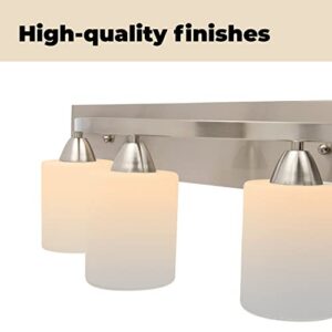 Dorence | Bathroom Vanity Light Bar | Interior Bathroom Lighting Fixtures with Modern Glass Shade | Bathroom Lights Over Mirror | (Brushed Nickel, 3 Lights, E26 100W LED, Bulbs not Included)