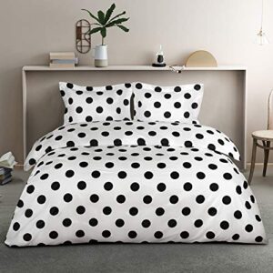 ntbay microfiber twin duvet cover set, 2 pieces ultra soft polka dots printed comforter cover set with zipper closure and corner ties, black and white