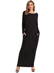 verdusa women's long sleeve pocketed loose long maxi dress black xl