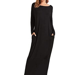 Verdusa Women's Long Sleeve Pocketed Loose Long Maxi Dress Black XL