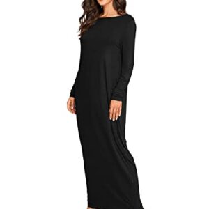 Verdusa Women's Long Sleeve Pocketed Loose Long Maxi Dress Black XL