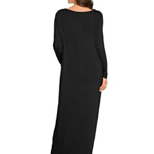 Verdusa Women's Long Sleeve Pocketed Loose Long Maxi Dress Black XL