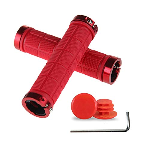 Platt Bike Handlebar Grips Rubber Comfortable Bicycle Handle Grip for MTB/BMX with Plastic End Caps,Red