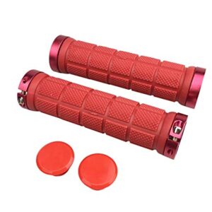 Platt Bike Handlebar Grips Rubber Comfortable Bicycle Handle Grip for MTB/BMX with Plastic End Caps,Red