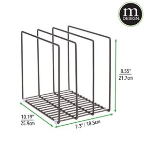 mDesign Steel Storage Tray Organizer Rack for Kitchen Cabinet - Divided Holder with 3 Slots for Skillets, Frying Pan, Pot Lids, Cutting Board, Baking Sheets - Concerto Collection - Bronze
