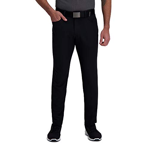 Haggar mens The Active Series Slim Fit Flat Front Casual Pants, Solid Black, 32W x 30L US