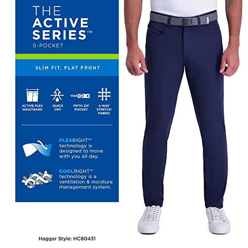 Haggar mens The Active Series Slim Fit Flat Front Casual Pants, Solid Black, 32W x 30L US