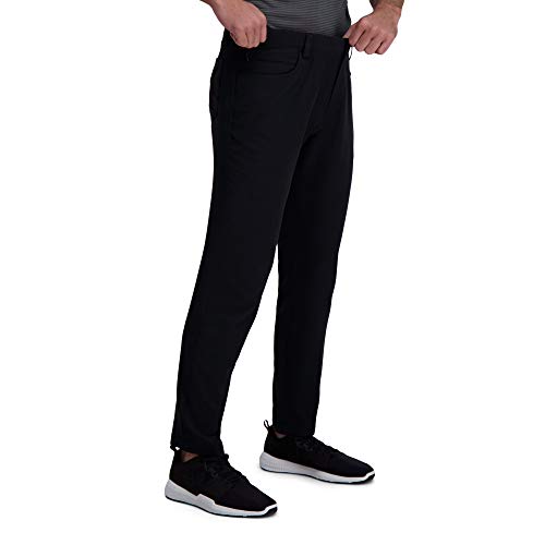 Haggar mens The Active Series Slim Fit Flat Front Casual Pants, Solid Black, 32W x 30L US