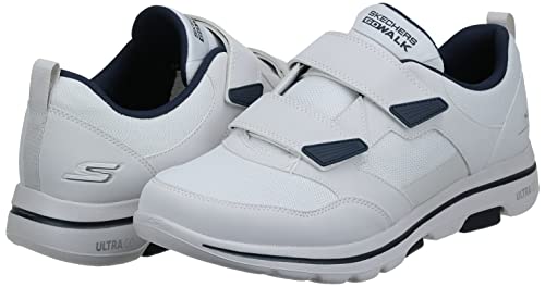 Skechers Men's Gowalk-Athletic Hook and Loop Walking Shoes | Two Strap Sneakers | Air-Cooled Foam, White/Navy, 13