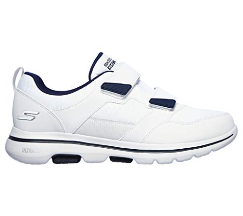 Skechers Men's Gowalk-Athletic Hook and Loop Walking Shoes | Two Strap Sneakers | Air-Cooled Foam, White/Navy, 13