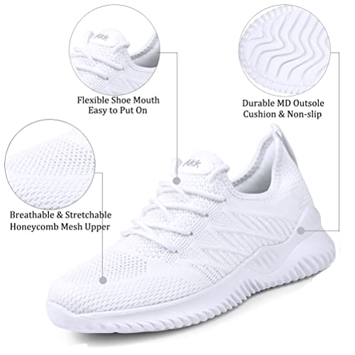 Akk White Sneakers for Women Walking Shoes Womens Comfy Tennis Memory Foam Gym Workout Athletic Nursing Running Work Shoes Size 7