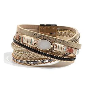 vercret leather wrap bracelet for women - multi-layer bracelets for lady, ideal gift bracelet for women, lover, mom…… (a white beads)