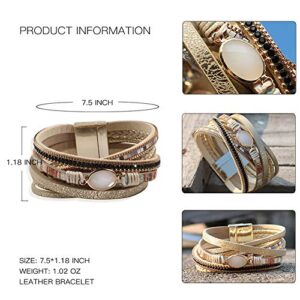 Vercret Leather Wrap Bracelet for Women - Multi-Layer Bracelets for lady, Ideal Gift Bracelet for Women, lover, Mom…… (A White Beads)