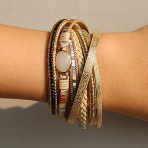 Vercret Leather Wrap Bracelet for Women - Multi-Layer Bracelets for lady, Ideal Gift Bracelet for Women, lover, Mom…… (A White Beads)