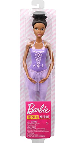 Barbie Ballerina Doll in Purple Removable Tutu with Black Hair in Top Knot, Brown Eyes, Ballet Arms & Sculpted Toe Shoes