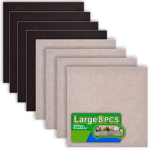 8 Pack - 2 Colors Self Adhesive Square Furniture Felt Pad Surface Protector for Hardwood, Tile, Laminated Floor - Cut into Any Shape