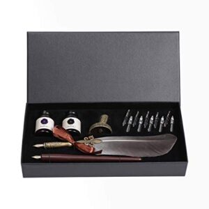 ubeart calligraphy set, calligraphy kits include antique quill feather pen,handcraft wooden pen,12 nibs,2 bottles inks,pen holder and calligraphy instruction for beginners birthday gift