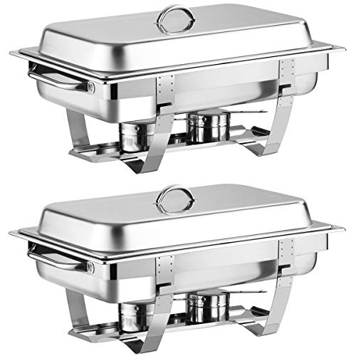 Giantex 2 Packs Chafing Dish 9 Quart Chafer Dishes Buffet Set Stainless Steel Rectangular Chafing Dish Set Full Size with 2 Half Size Pan (23.5" Lx 14”Wx12”H (9 Quart))