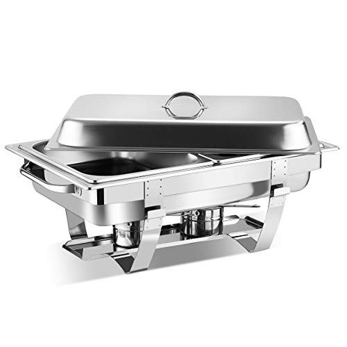 Giantex 2 Packs Chafing Dish 9 Quart Chafer Dishes Buffet Set Stainless Steel Rectangular Chafing Dish Set Full Size with 2 Half Size Pan (23.5" Lx 14”Wx12”H (9 Quart))