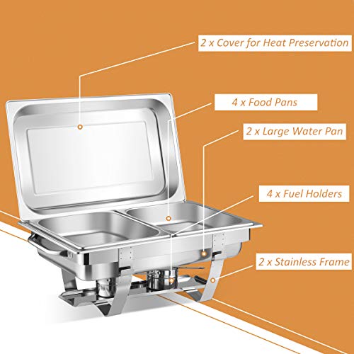 Giantex 2 Packs Chafing Dish 9 Quart Chafer Dishes Buffet Set Stainless Steel Rectangular Chafing Dish Set Full Size with 2 Half Size Pan (23.5" Lx 14”Wx12”H (9 Quart))