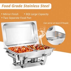 Giantex 2 Packs Chafing Dish 9 Quart Chafer Dishes Buffet Set Stainless Steel Rectangular Chafing Dish Set Full Size with 2 Half Size Pan (23.5" Lx 14”Wx12”H (9 Quart))