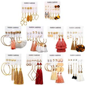 63pairs fashion earrings with tassel earrings layered ball dangle hoop stud jacket earrings for women girls jewelry fashion and valentine birthday party gift