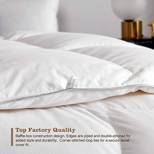 DWR Luxury King Goose Feathers Down Comforter, Ultra-Soft Egyptian Cotton Cover, 750 Fill Power Medium Weight for All Season Hotel Style Fluffy Duvet Insert with Ties (106x90 Inches, White)
