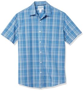 amazon essentials men's regular-fit short-sleeve poplin shirt, aqua blue checked, large