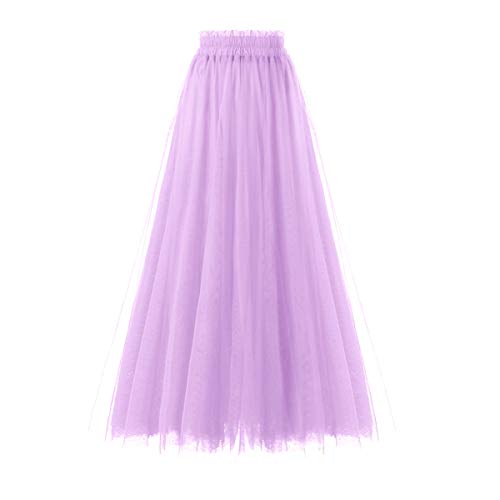 OBBUE Women's A Line Tulle Party Evening Tutu Skirts Tea Length Lavender-S/M