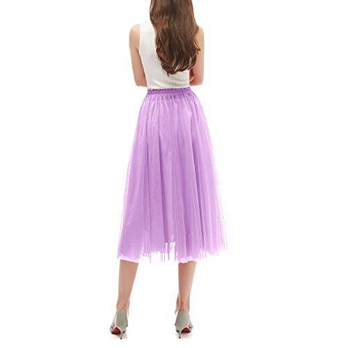 OBBUE Women's A Line Tulle Party Evening Tutu Skirts Tea Length Lavender-S/M