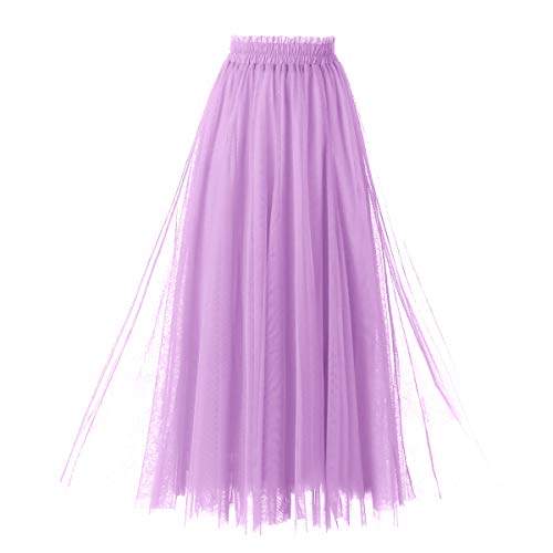 OBBUE Women's A Line Tulle Party Evening Tutu Skirts Tea Length Lavender-S/M