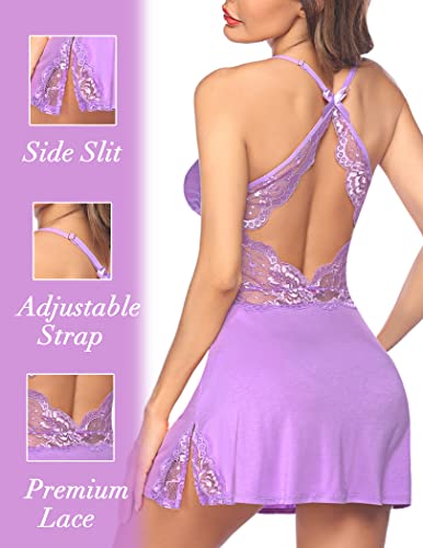 Avidlove Sexy Nightgowns for Women Lingerie Lace Chemise Sleepwear Babydoll Teddy Lingerie Light Purple
