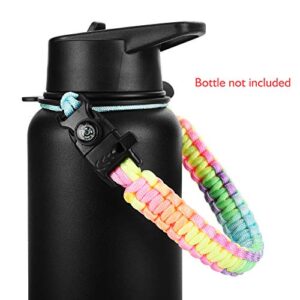 Water Bottle Handle for Hydro Flask and Other Wide Mouth Bottles, Paracord Strap Carrier for 12oz to 64oz Bottle, Bottle Accessories with Fire Starter Compass Safety Ring and Carabiner (Mixed Color)