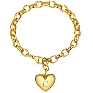 goldchic jewelry heart bracelets for women, smooth polished letter c 316l stainless steel bracelet jewerly gifts for her/family,valentine's day gift