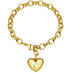 GOLDCHIC JEWELRY Heart Bracelets for Women, Smooth Polished Letter C 316L Stainless Steel Bracelet Jewerly Gifts For Her/Family,Valentine's Day Gift