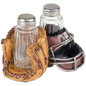 excello global products baseball & football sports salt and pepper shaker set: unique vintage kitchen decor includes glass salt & pepper shakers with stainless steel lids
