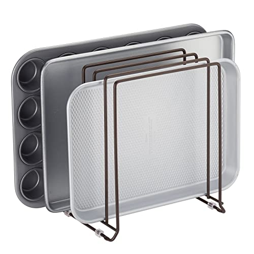 mDesign X-Large Steel Storage Tray Organizer Rack for Kitchen Cabinet - Divided Holder with 5 Slots for Skillets, Frying Pan, Pot Lids, Cutting Board, Baking Sheets - Concerto Collection - Bronze 7.2 inch D x 9.4 inch W x 10.9 inch H